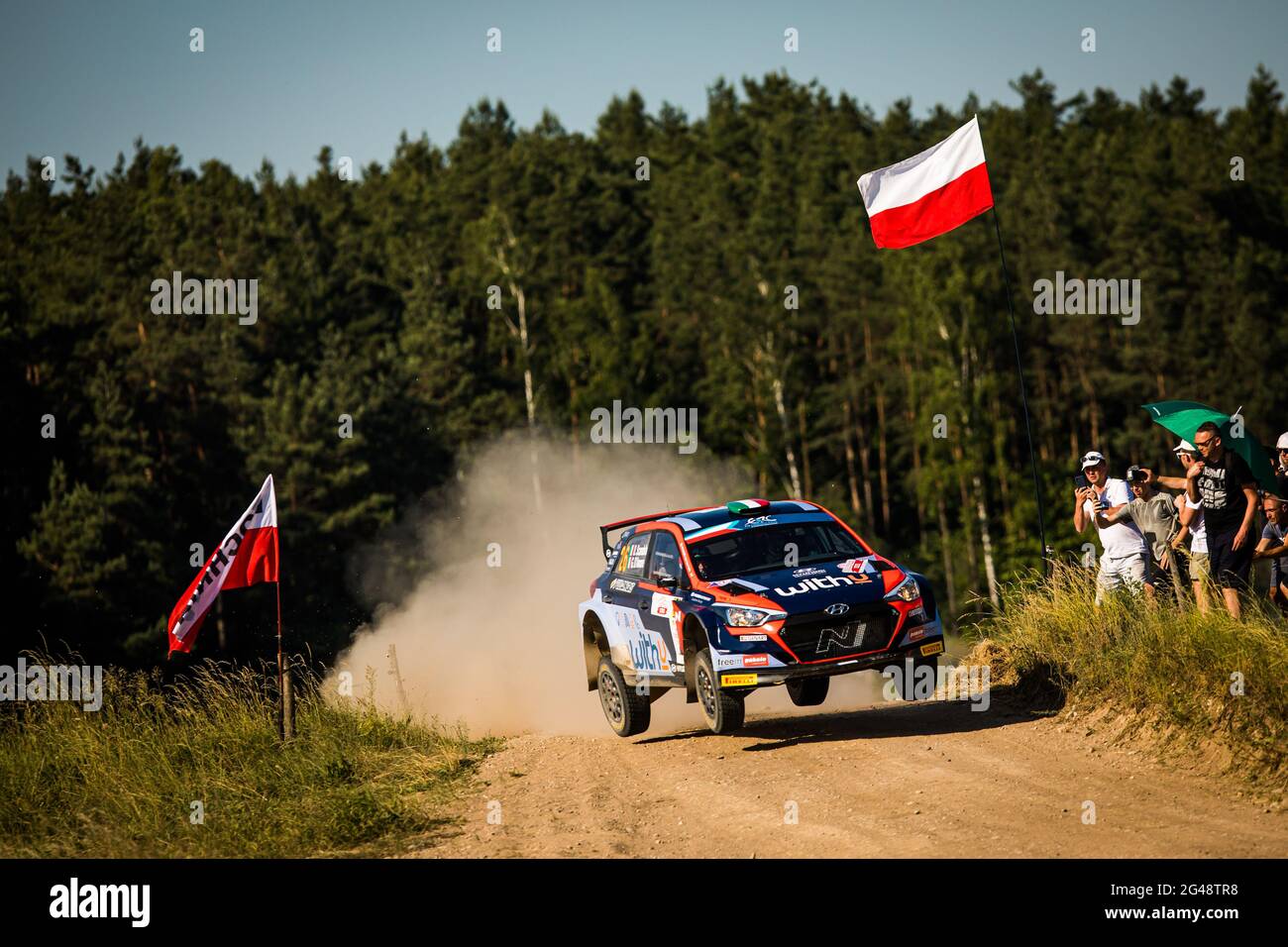 26 SCANDOLA Umberto (ITA), d'AMORE Guido (ITA), HYUNDAI RALLY TEAM ITALIA, Hyundai i20, action pendant le rallye FIA ERC Pologne 2021, 1er tour du championnat européen de rallye FIA 2021, du 18 au 20 juin 2021 à Mikolajki, Pologne - photo Bastien Roux / DPPI / LiveMedia Banque D'Images