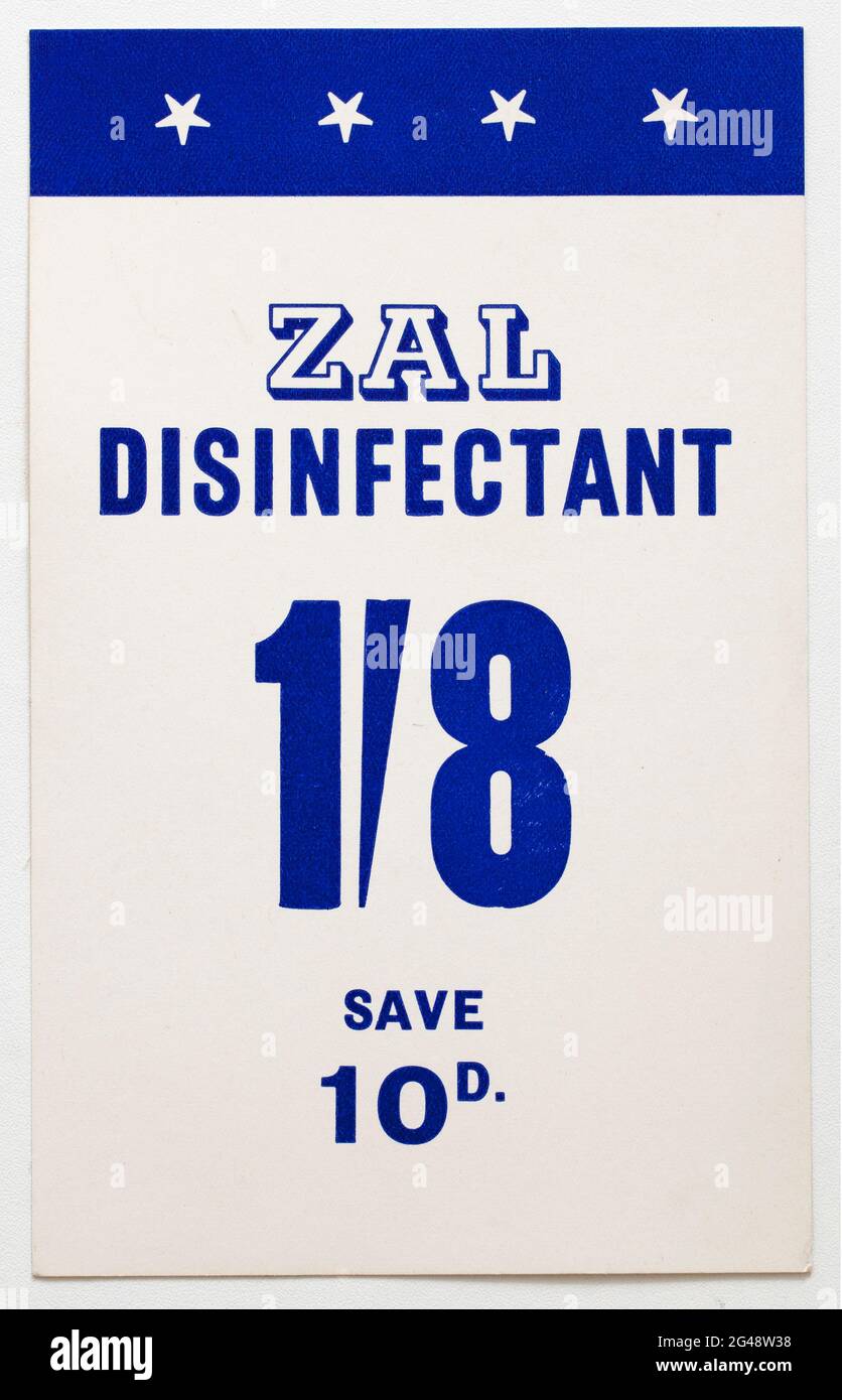 Vintage années 1960 Prix de magasin carte d'affichage - Zal désinfectant Banque D'Images