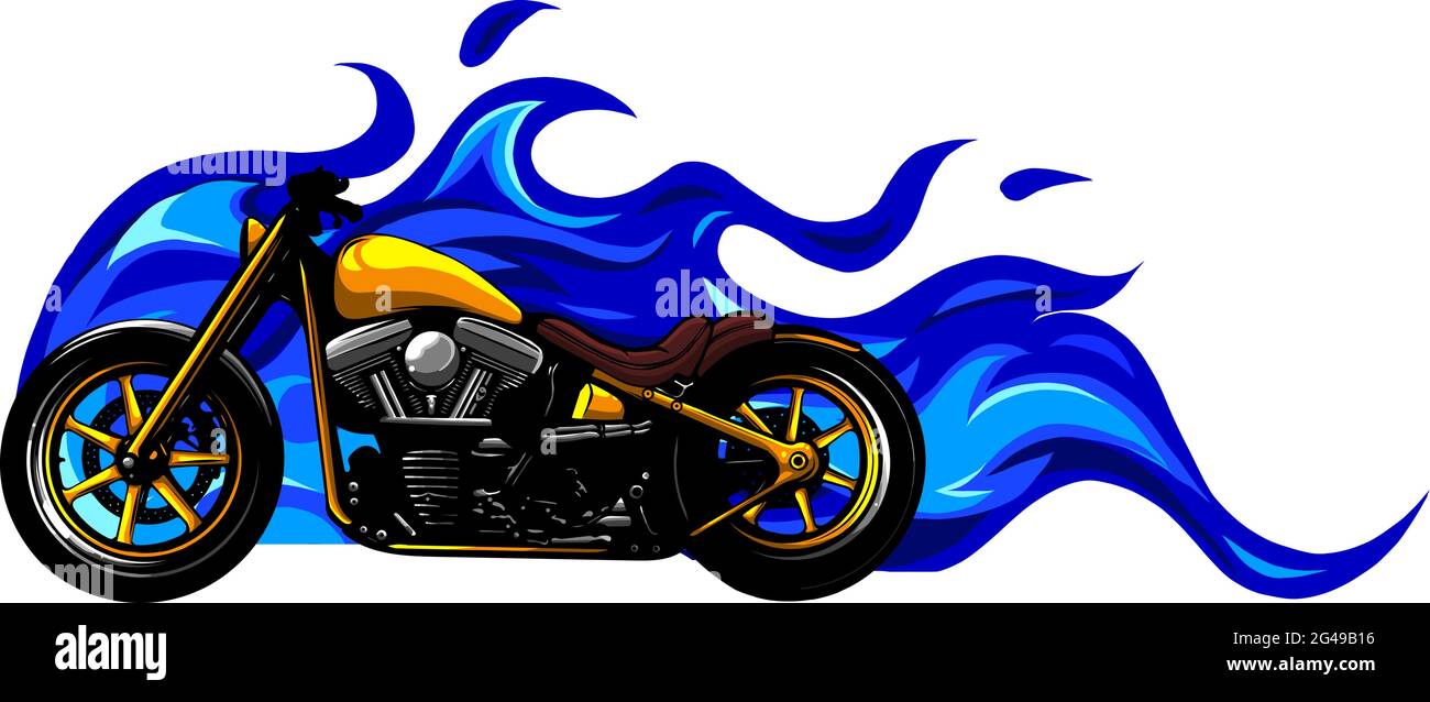 moto personnalisée avec illustration vectorielle flames Illustration de Vecteur
