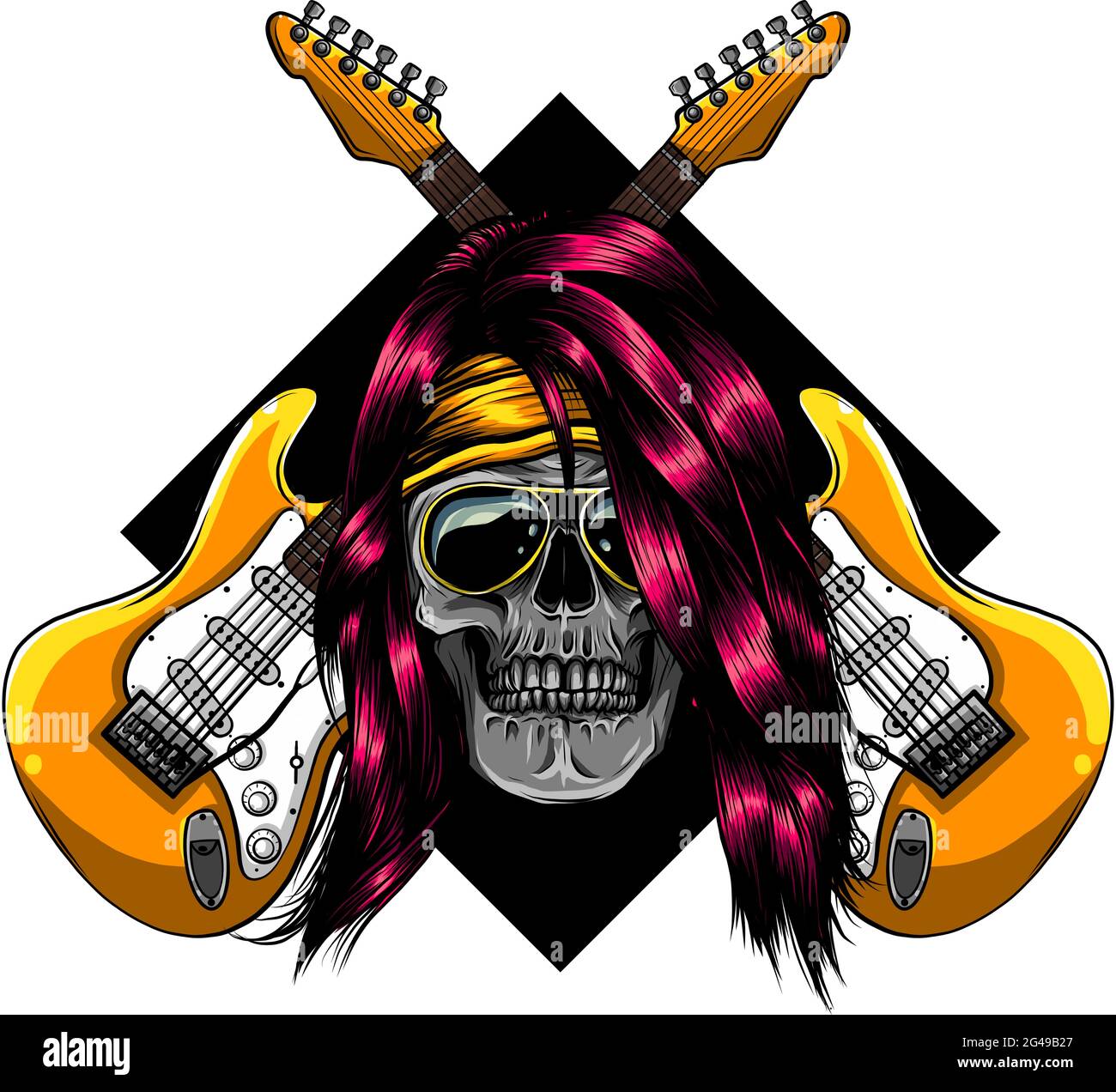 femme crâne avec croisement de guitares vecteur illustration design Illustration de Vecteur