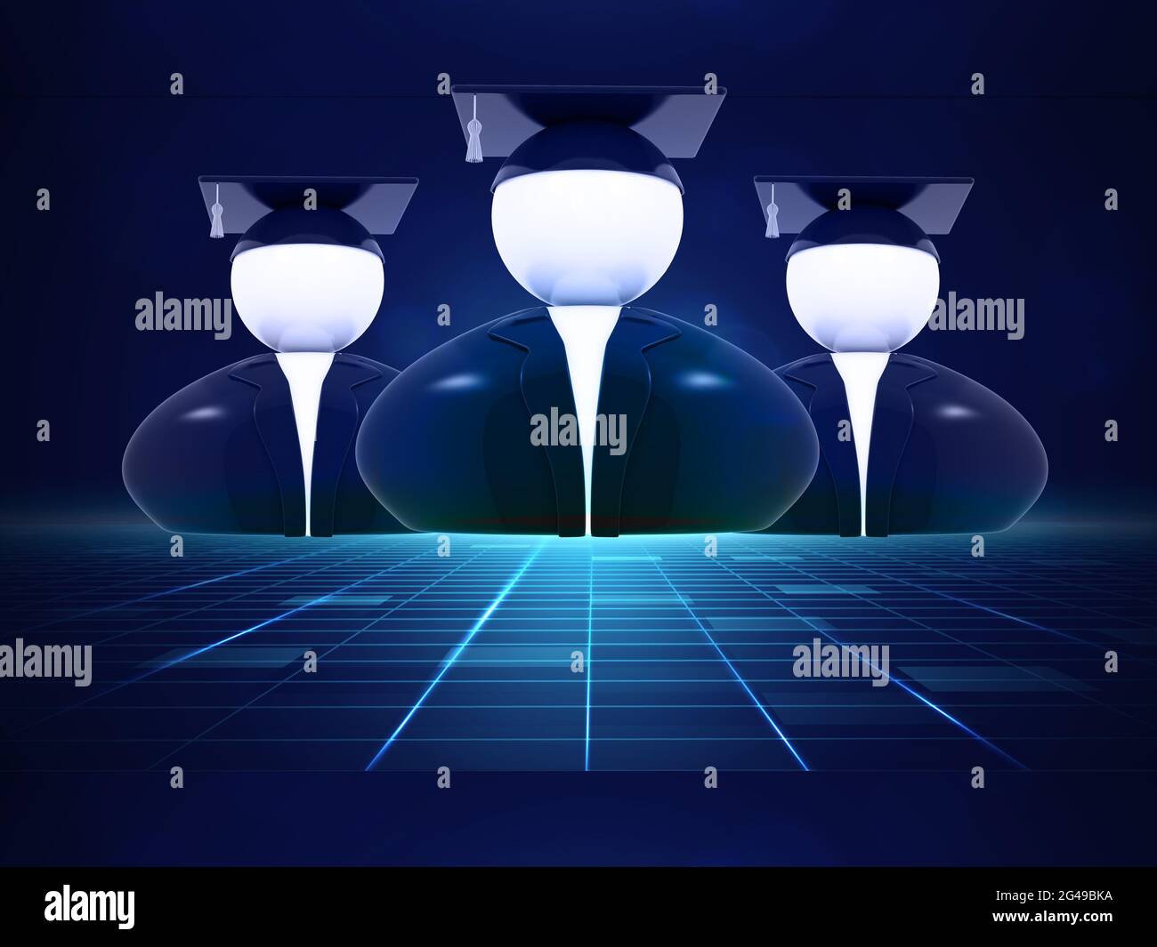 Une illustration 3D du concept de l'enseignement supérieur avec des lignes de grille de haute technologie bleues Banque D'Images
