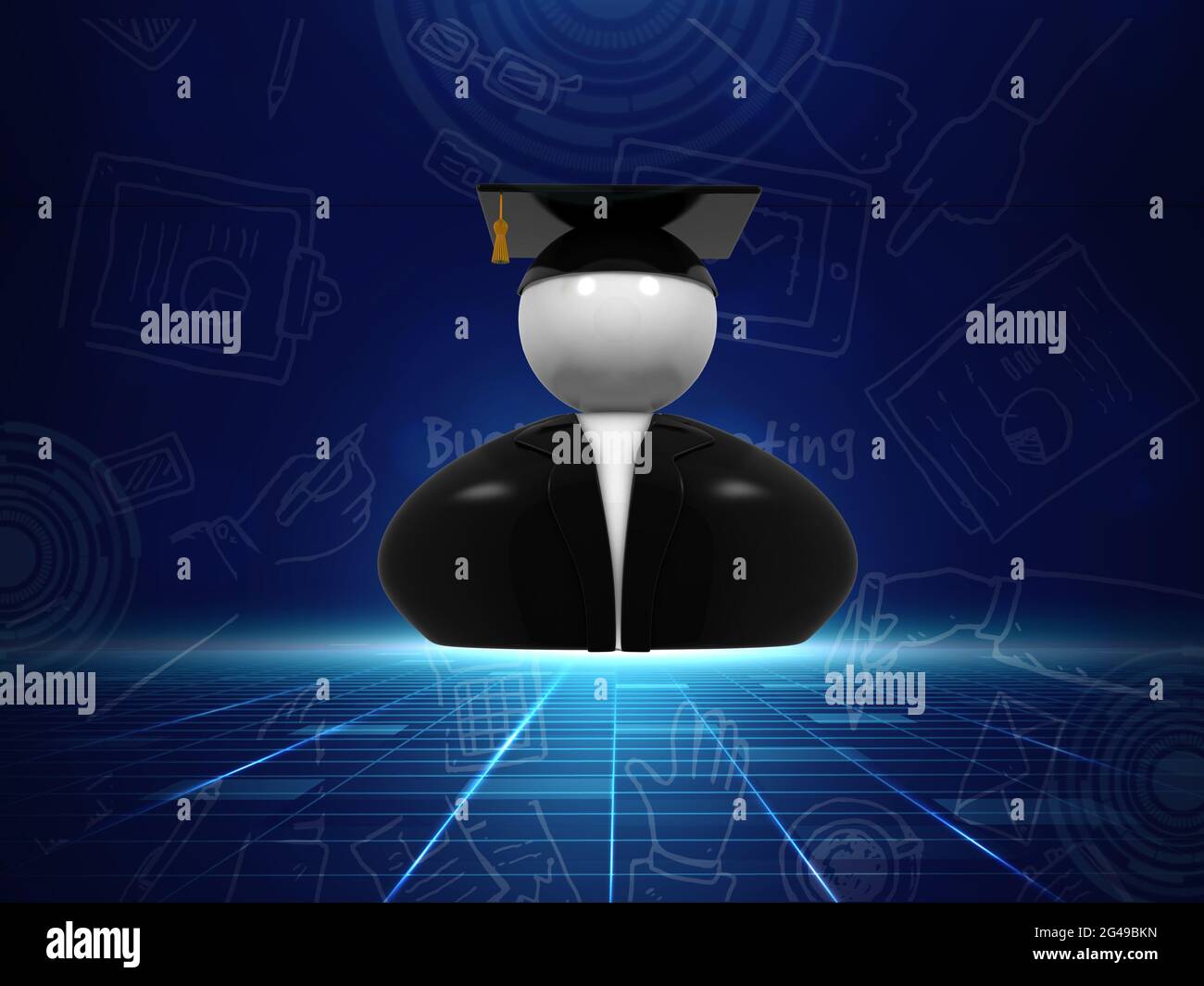 Une illustration 3D du concept de l'enseignement supérieur avec des lignes de grille de haute technologie bleues Banque D'Images