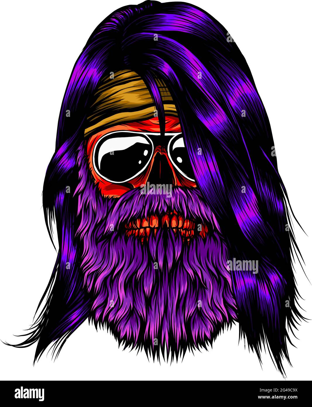 crâne humain avec motif vectoriel de barbe Illustration de Vecteur