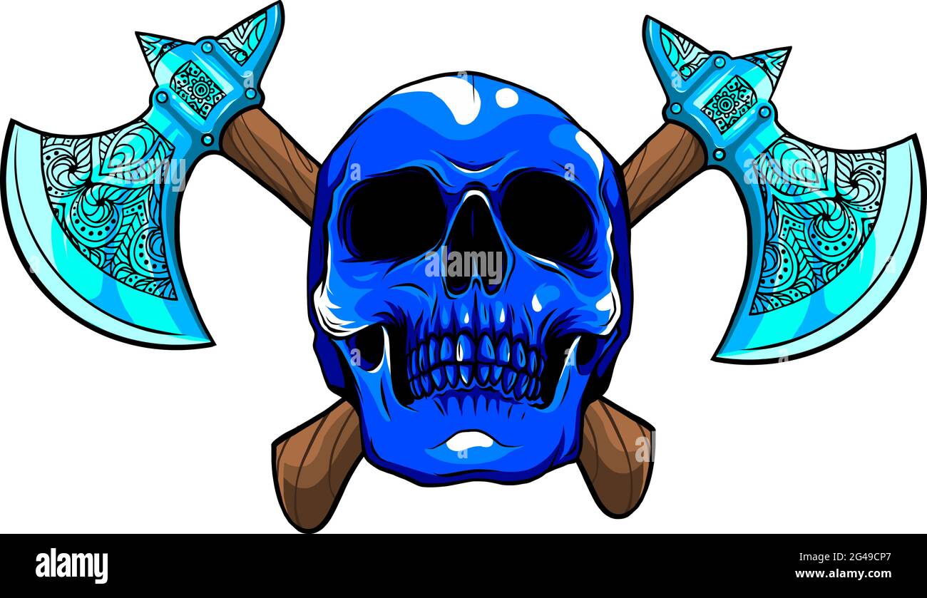 illustration vectorielle du crâne humain avec hache Illustration de Vecteur