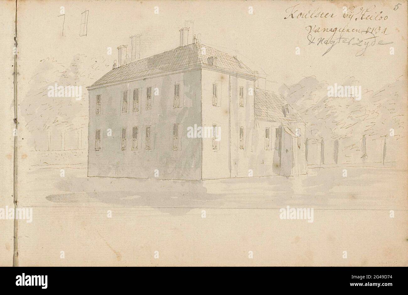 Maison pour Coulster à Heiloo. Huis ter Coulster à Heiloo vu de l'arrière avec le canal au premier plan. Feuille 5 Recto à partir d'un carnet d'esquisses avec 21 feuilles. Banque D'Images