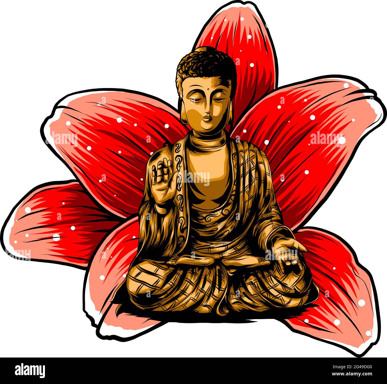 Bouddha assis sur un fond de lotus vecteur illustartion Illustration de Vecteur