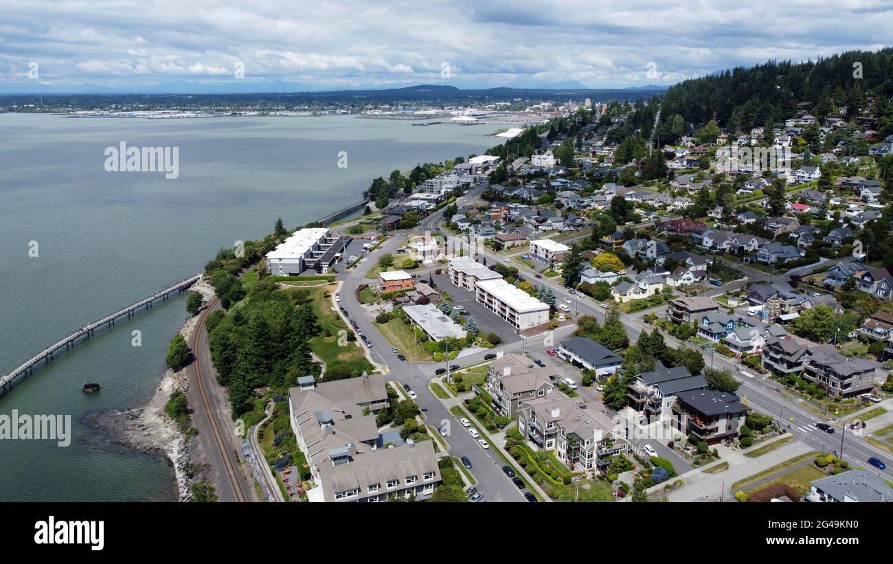 Vue aérienne de Bellingham, Washington près de Boulevard Park Banque D'Images