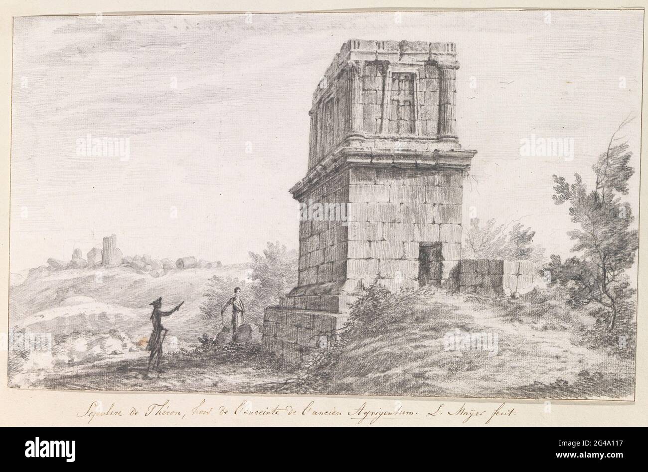 Monument tombeau de Theron près de Porta Aurea à l'extérieur des murs de l'ancienne agrigente; Voyage et Italie, et Sicile et à Malte - 1778. Tiré de l'album 'Voyage et Italie, et Sicile et à Malte', 1778. Banque D'Images Monument tombeau de Theron près de Porta Aurea à l'extérieur des murs de l'ancienne agrigente; Voyage et Italie, et Sicile et à Malte - 1778. Tiré de l'album 'Voyage et Italie, et Sicile et à Malte', 1778. Banque D'Images
