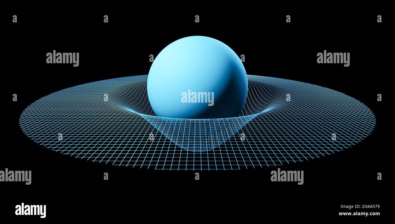 Visualisation 3D de la distorsion de la gravité, des objets physiques en orbite, de l'espace, de la théorie générale de la relativité, de la loi de la gravitation universelle, scientifique Banque D'Images