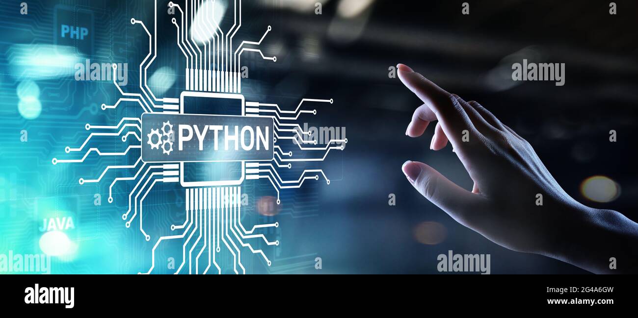 Python langage de haut niveau. Développement d'applications et de sites web sur l'écran virtuel concept Banque D'Images