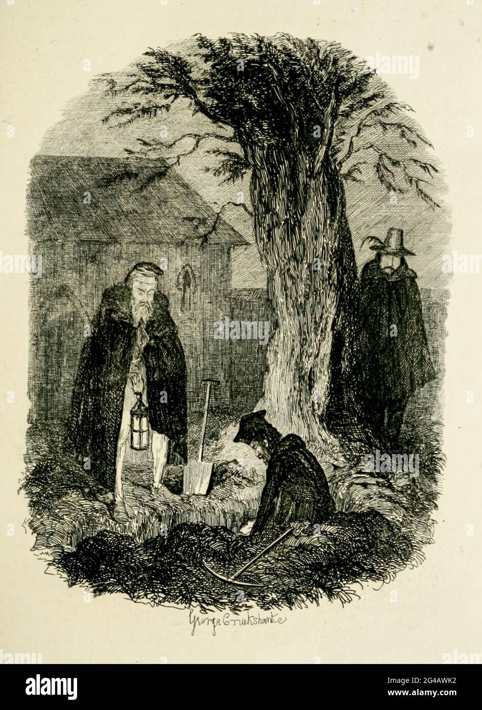 Guy Fawkes découvre le Doctor Dee et Edward Kelley qui désintersecte le corps d'Elizabeth Orton du livre ' Guy Fawkes; ou, la trahison de la poudre à canon. Une romance historique de William Harrison Ainsworth, avec des illustrations sur l'acier de George Cruikshank. Publié à Londres, par George Routledge and Sons, limité en 1841. Guy Fawkes (13 avril 1570 – 31 janvier 1606), également connu sous le nom de Guido Fawkes dans les combats pour les Espagnols, était membre d'un groupe de catholiques anglophones de la province qui a participé à l'échec de Gunpoudreuse Plot de 1605. Il est né et a fait ses études à York; son père est mort quand Fawkes W. Banque D'Images