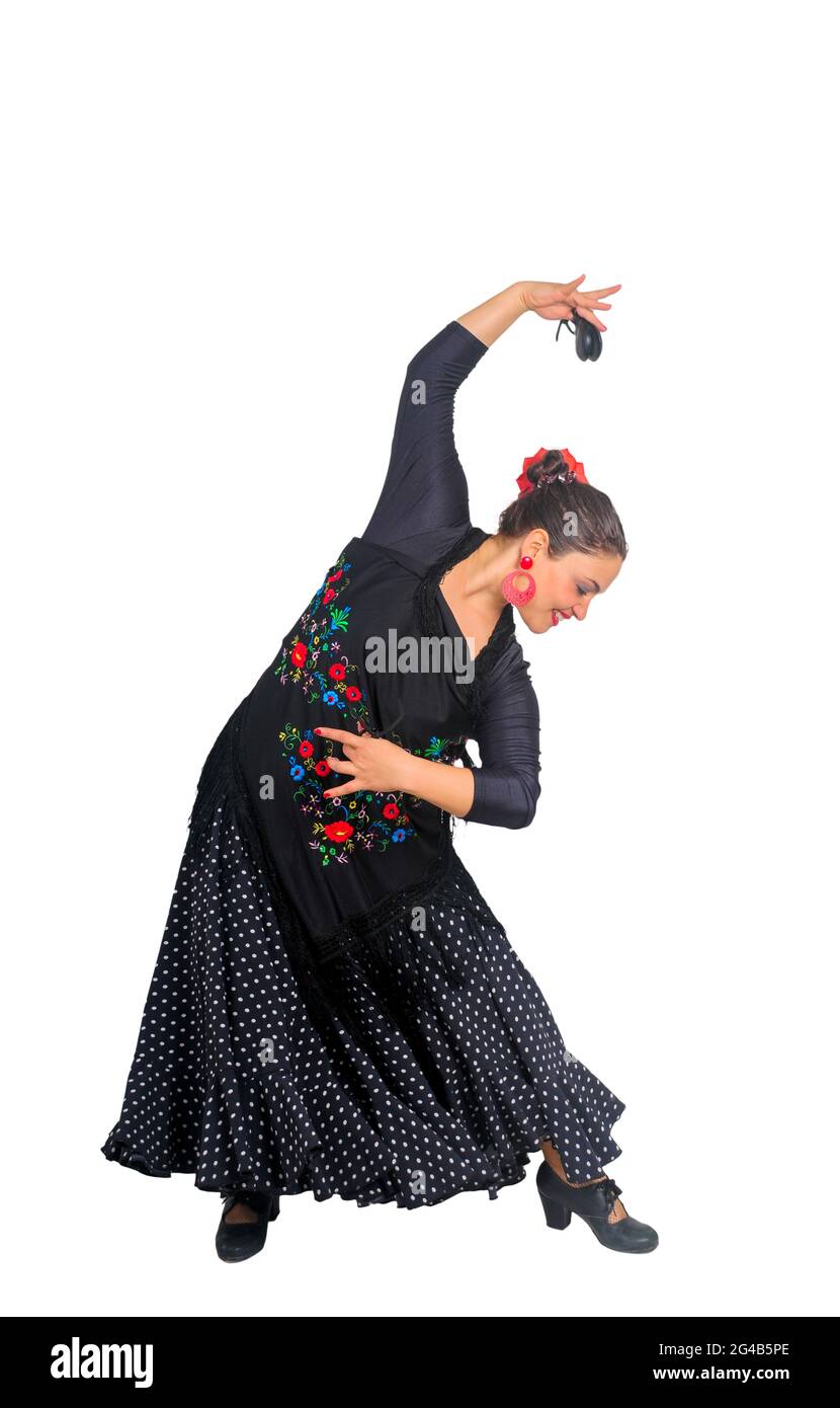 Studio danseur espagnol de style flamenco tourné sur fond blanc Banque D'Images