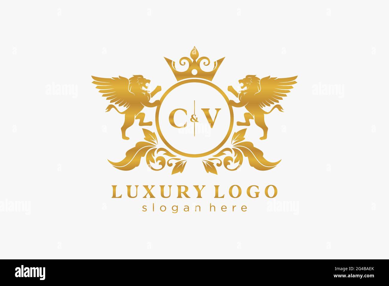 Modèle de logo de luxe Lion Royal de lettre CV en illustrations vectorielles pour les restaurants, les Royalty, les boutiques, les cafés, les hôtels, Héraldique, bijoux, mode et autre vecteur il Illustration de Vecteur