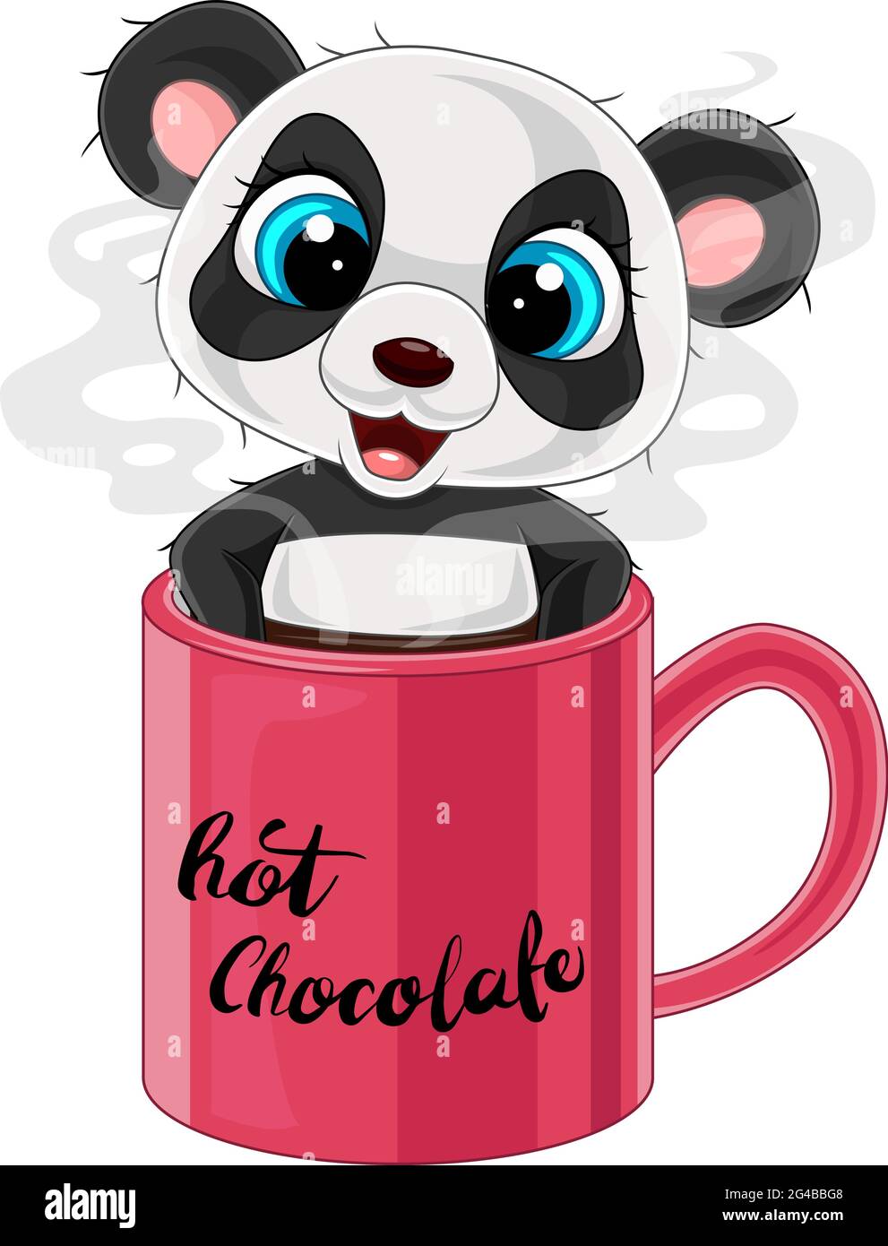 Dessin animé mignon panda bébé dans la tasse rouge Illustration de Vecteur
