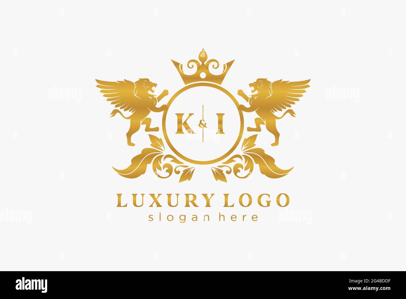 GABARIT de logo Ki Letter Lion Royal Luxury dans les illustrations vectorielles pour les restaurants, les Royalty, les boutiques, les cafés, les hôtels, Héraldique, bijoux, mode et autre vecteur il Illustration de Vecteur