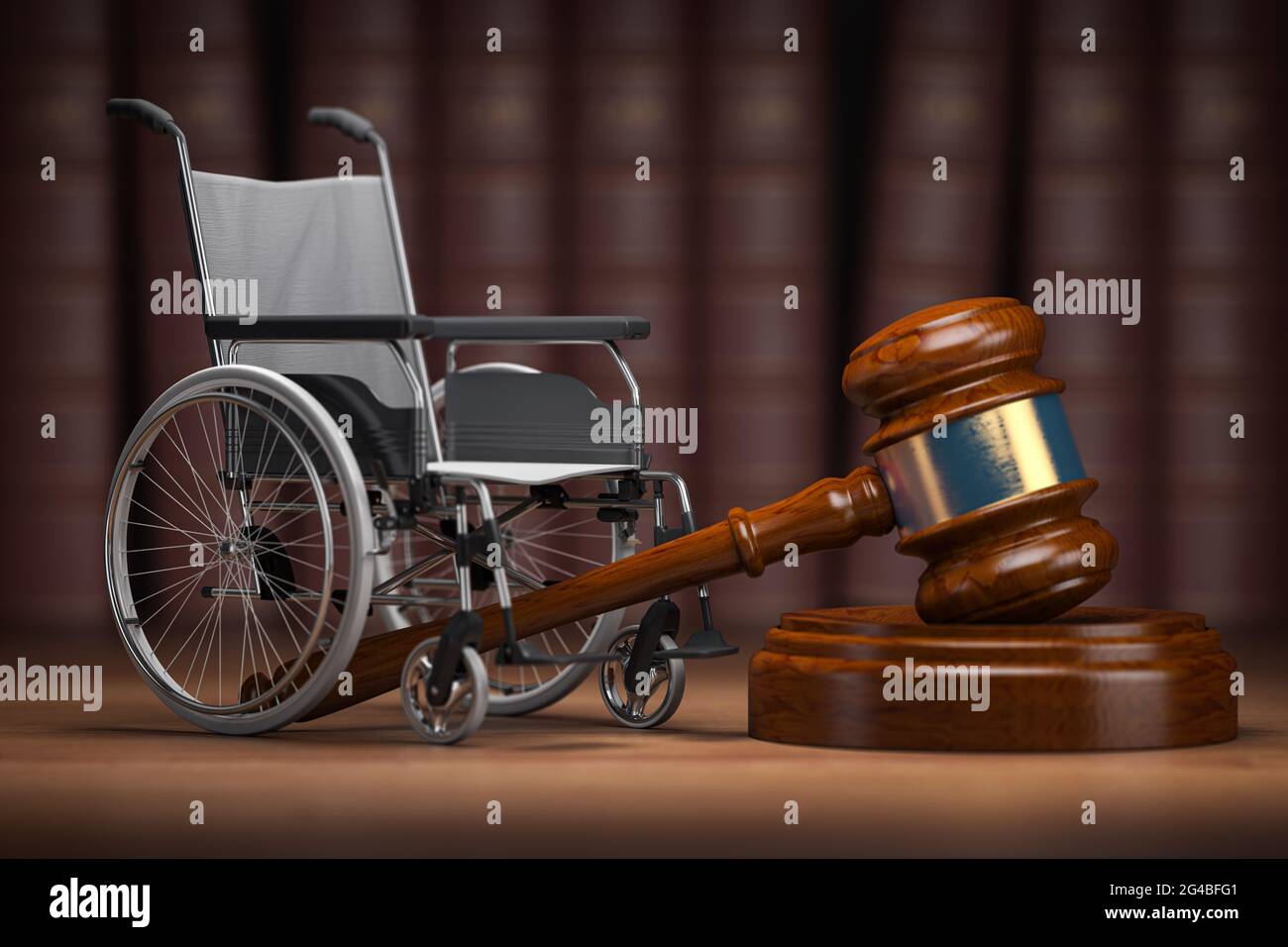 Notion de droit des personnes handicapées et de services sociaux pour les personnes handicapées. Fauteuil roulant et chambre. illustration 3d Banque D'Images