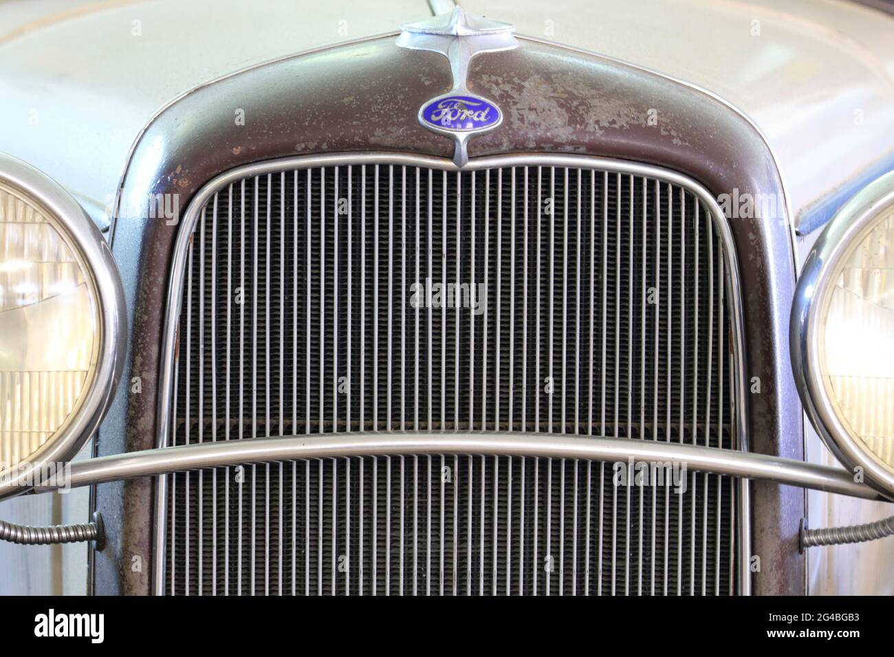 Ford antique voiture grill vers 1930. Space Farms Zoo and Museum, Beemerville, New Jersey, États-Unis Banque D'Images