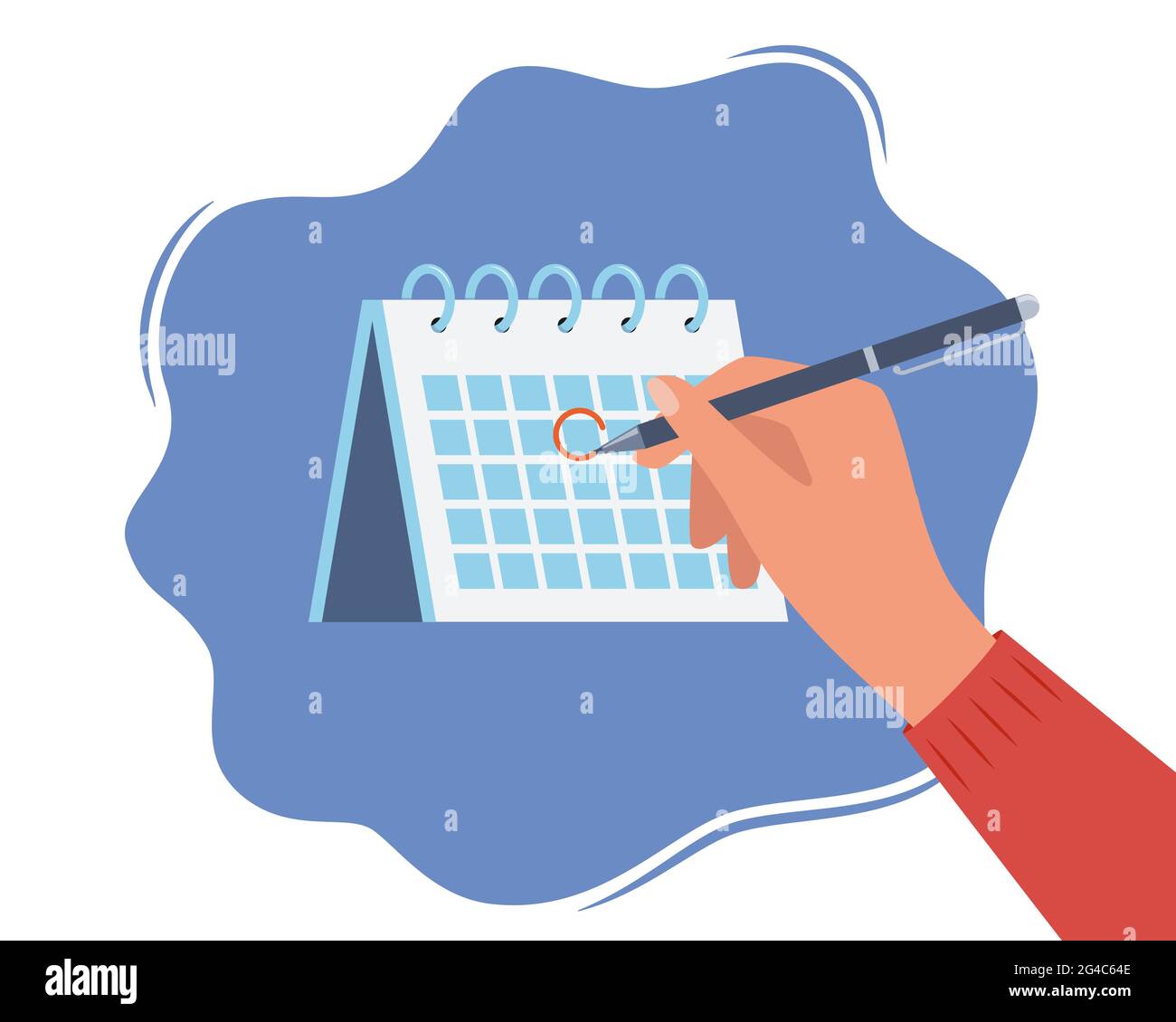 Main avec stylo et calendrier. Personne dessine une marque rouge autour d