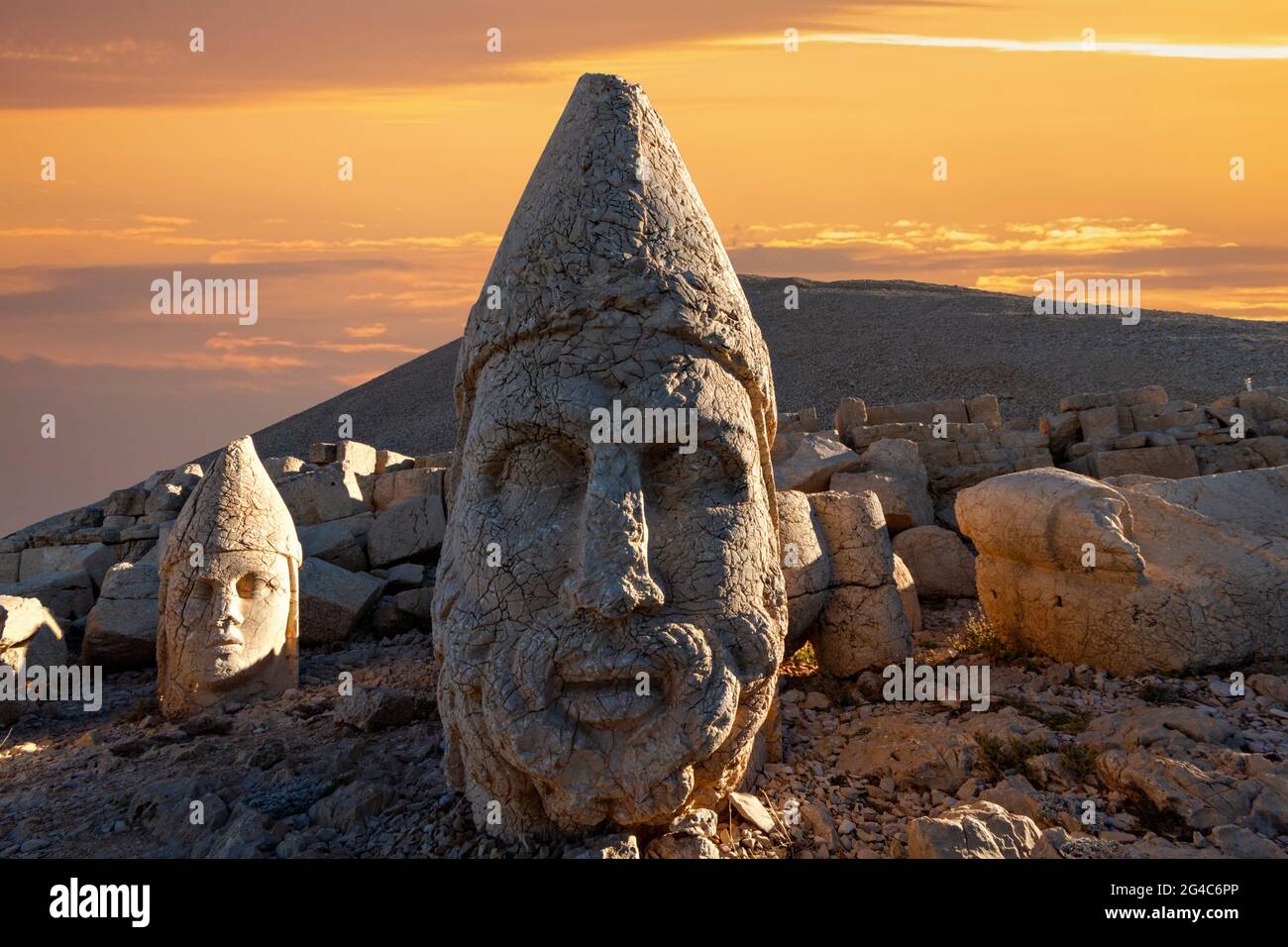 Nemrut Mountain et têtes de statue géantes du 1er siècle av. J.-C., à Adiyaman, Turquie. Banque D'Images