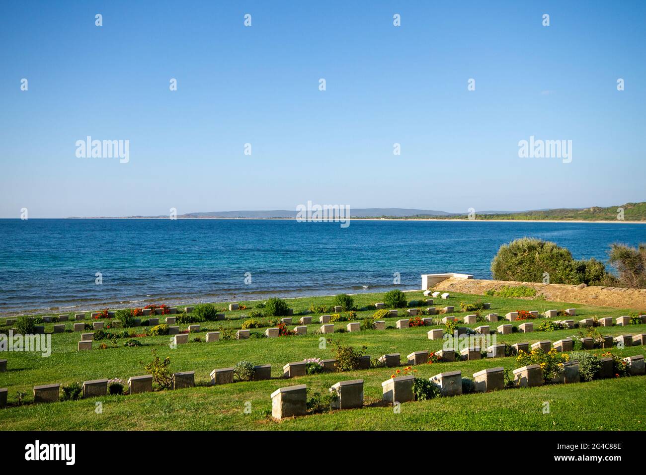 Cimetière de la plage à l'anse Anzac contenant les restes des troupes alliées qui sont morts pendant la bataille de Gallipoli, en Turquie Banque D'Images