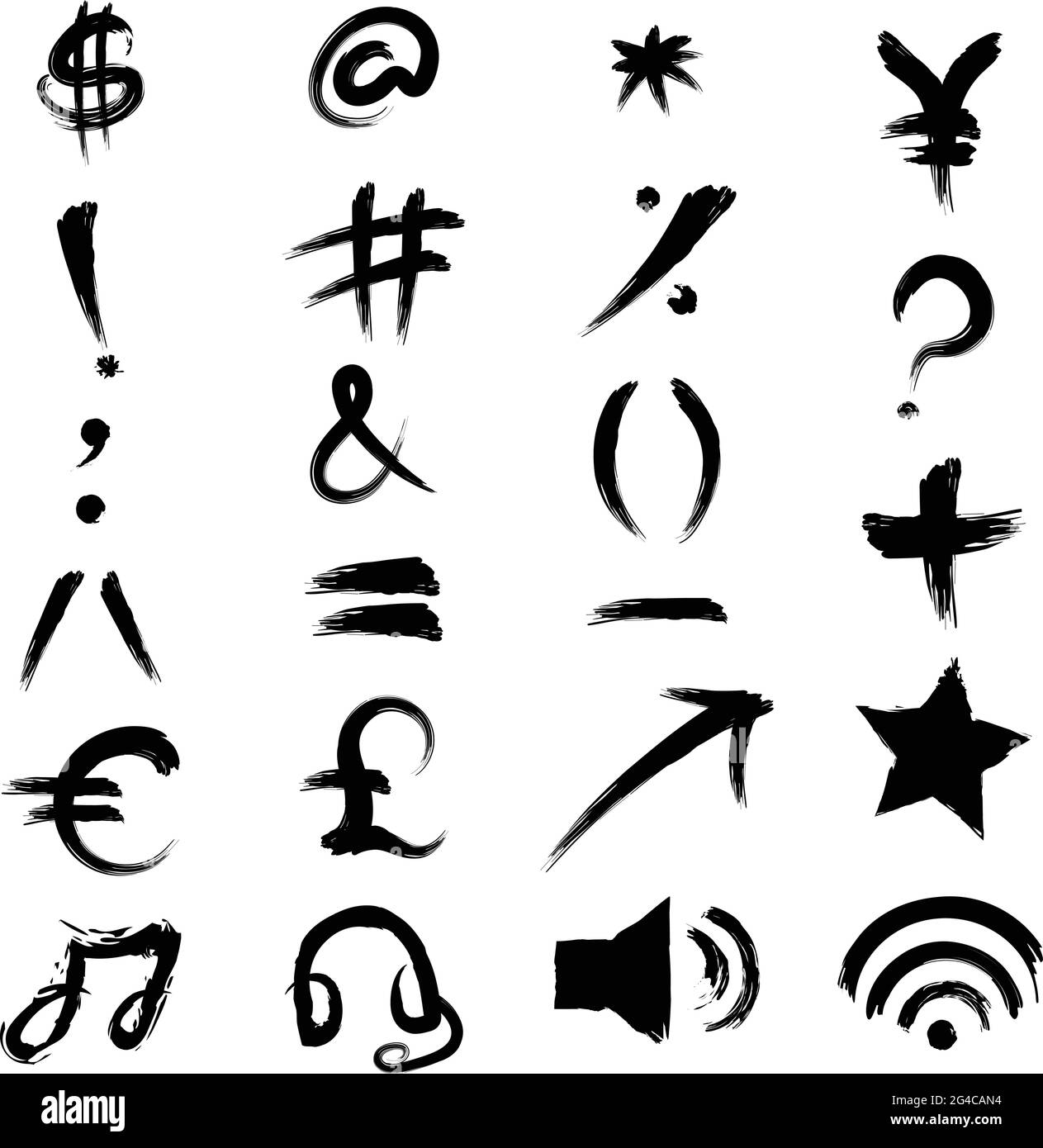 Collection de signes symboles icônes vecteur Illustration utilisant des couleurs néon dans un script de pinceau. Illustration de Vecteur