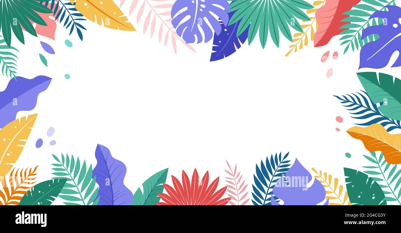 Hello Summer concept design, panorama d'été, illustration abstraite avec feuilles exotiques de jungle, design coloré, fond d'été et bannière Illustration de Vecteur