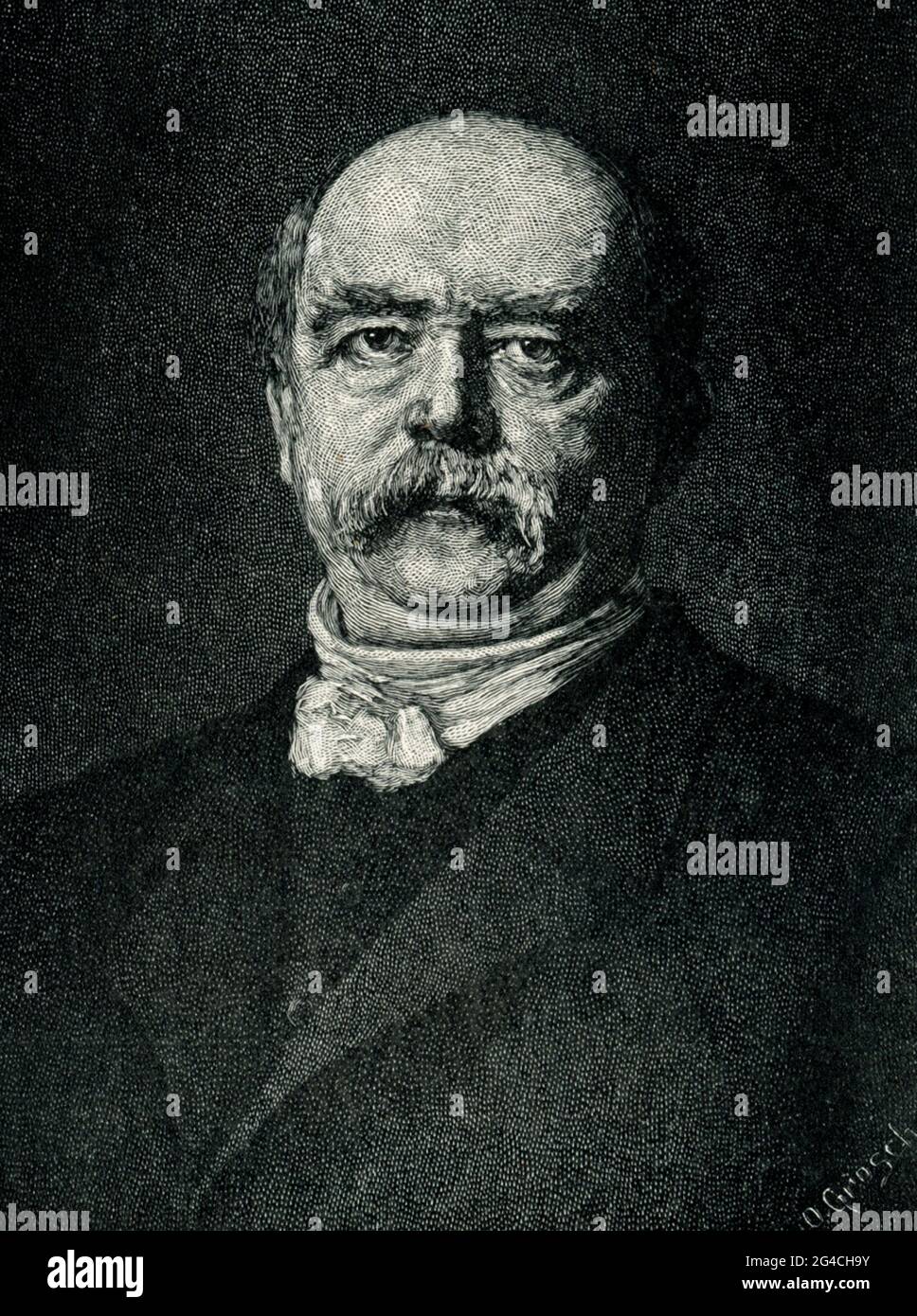 Cette illustration de 1899 montre le prince Otto von Bismarck, tel que peint par Franz Seraph Lenbach, après 1882, Ritter von Lenbach. Lenbach était un peintre allemand connu principalement pour ses portraits de personnalités éminentes de la noblesse, des arts et de l'industrie. En raison de sa position dans la société, il a souvent été appelé le 'Malerfürst'. Banque D'Images