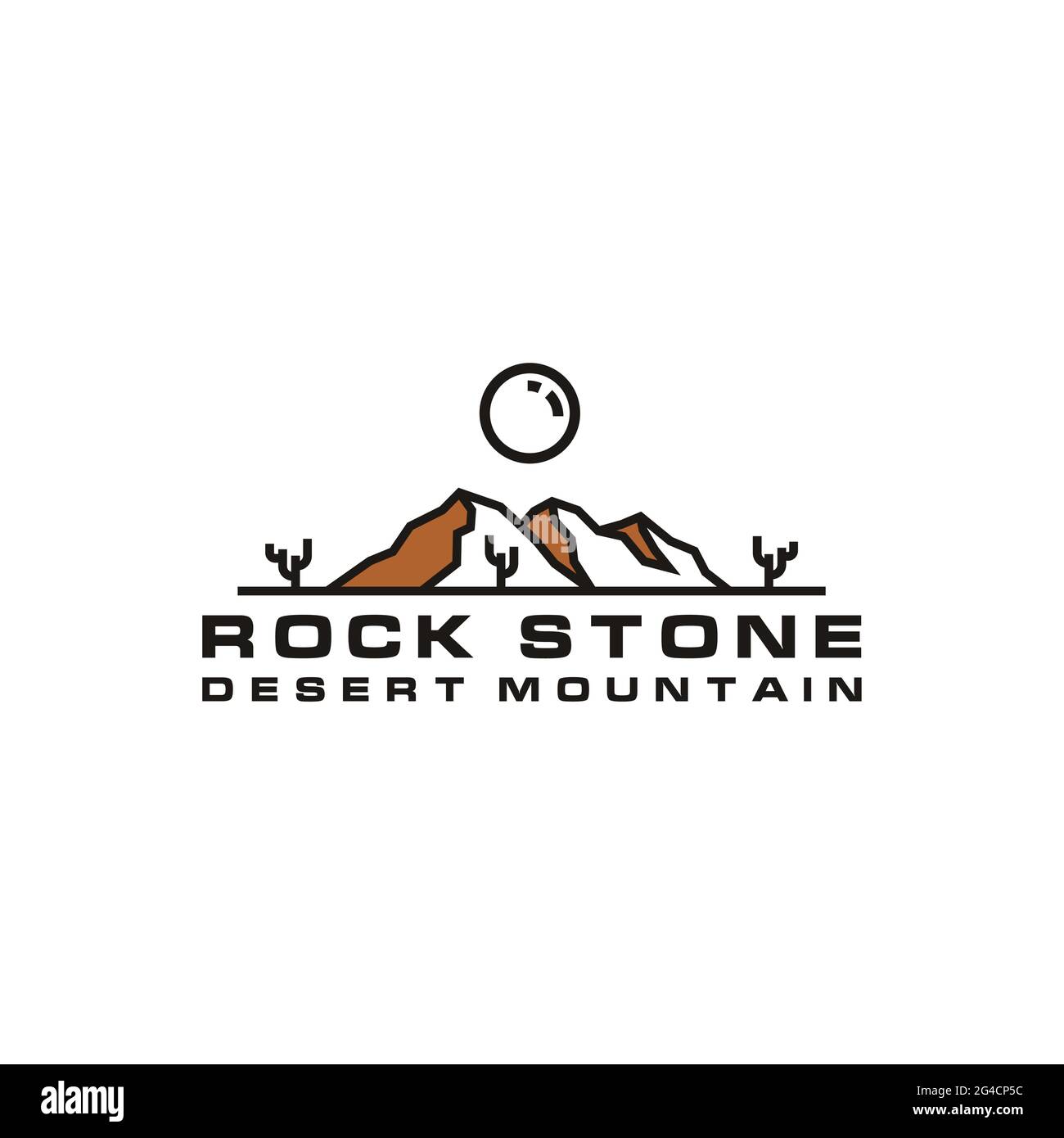 Chaîne d'art Desert Rock Mountain avec logo cactus Illustration de Vecteur