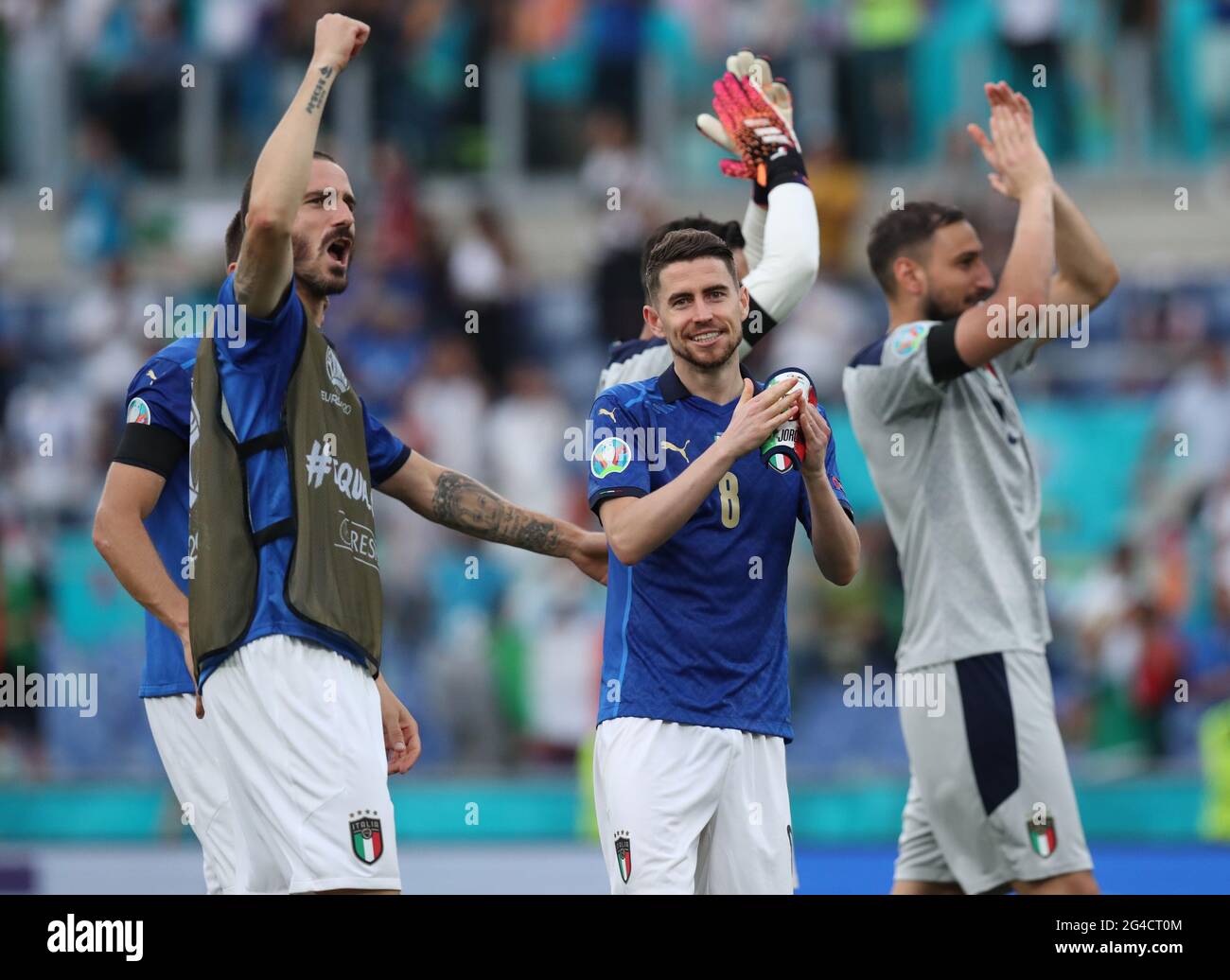Rome. 20 juin 2021. Les joueurs italiens célèbrent la victoire après l'UEFA EURO 2020 Group UN match de football entre l'Italie et le pays de Galles au stade olympique de Rome le 20 juin 2021. Credit: Cheng Tingting/Xinhua/Alay Live News Banque D'Images