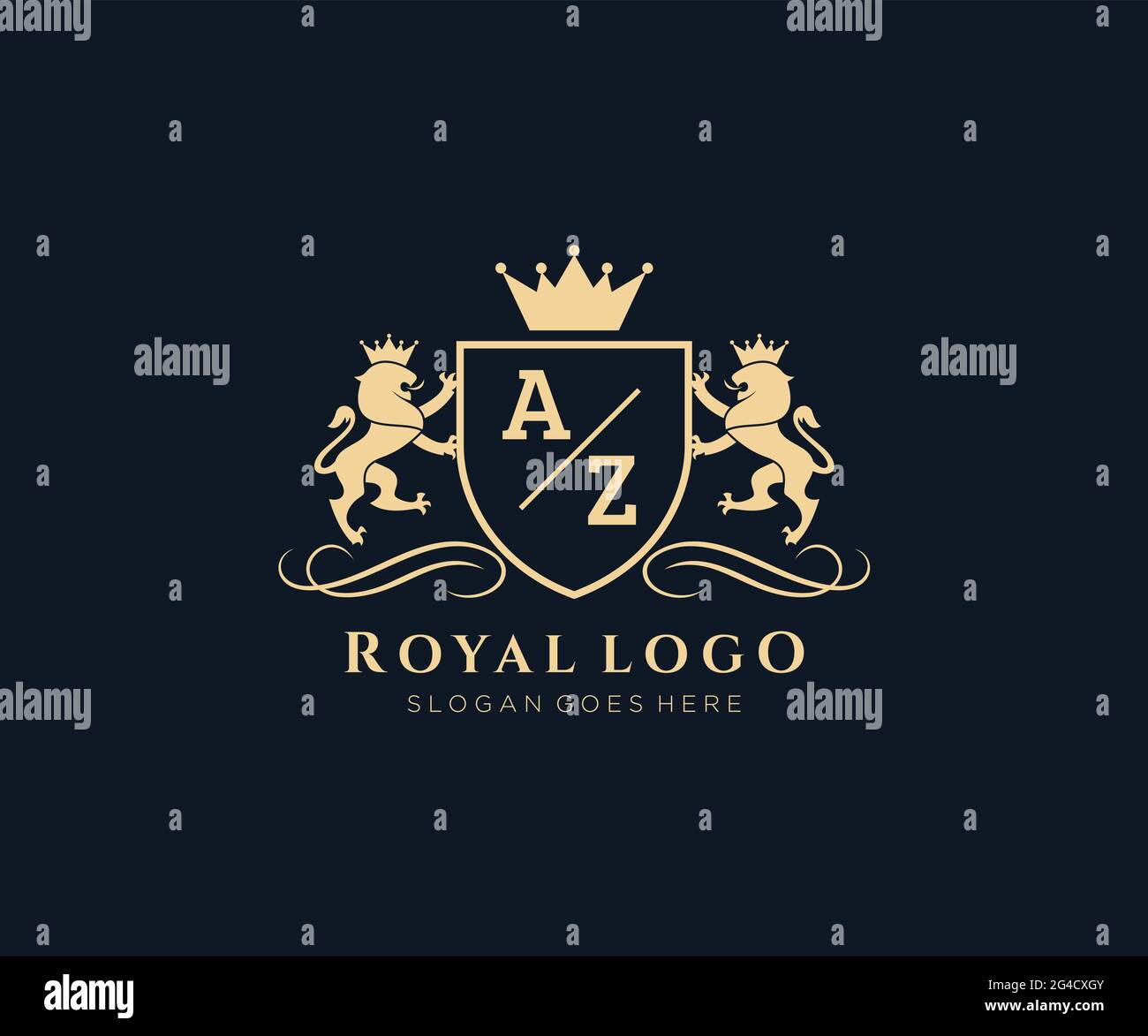 AZ lettre Lion Royal Luxury Heraldic, Crest logo template dans l'art vectoriel pour restaurant, Royalty, Boutique, café, Hôtel, Héraldique, bijoux, mode et Illustration de Vecteur