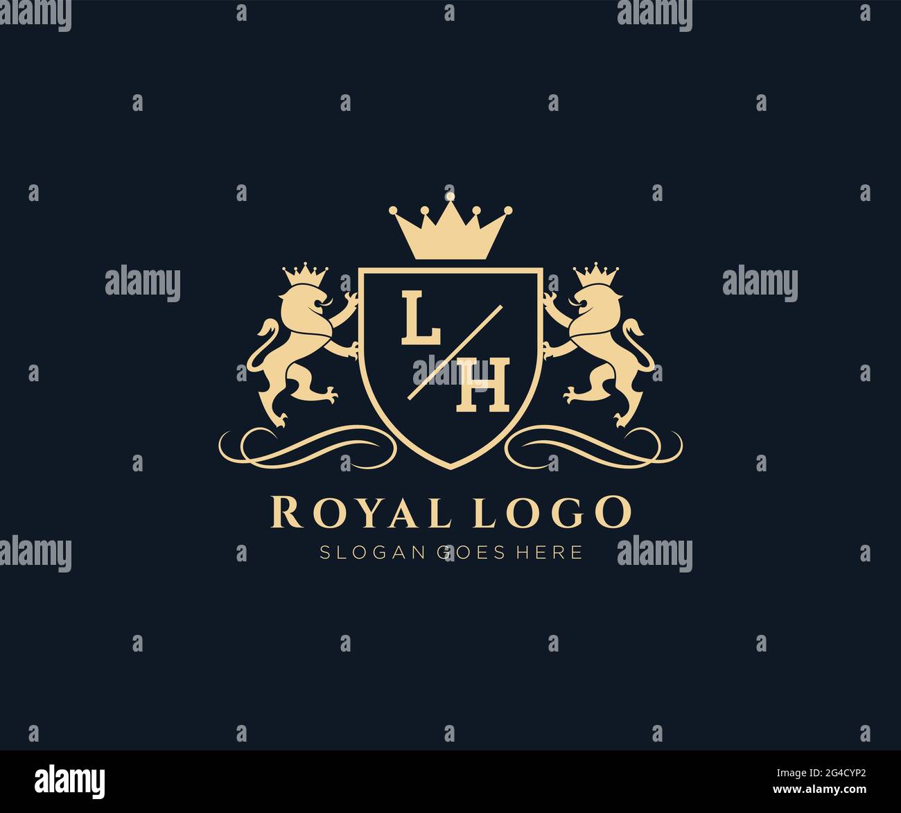 LH Letter Lion Royal Luxury Heraldic, Crest logo template dans l'art vectoriel pour restaurant, Royalty, Boutique, café, Hôtel, Héraldique, bijoux, mode et Illustration de Vecteur