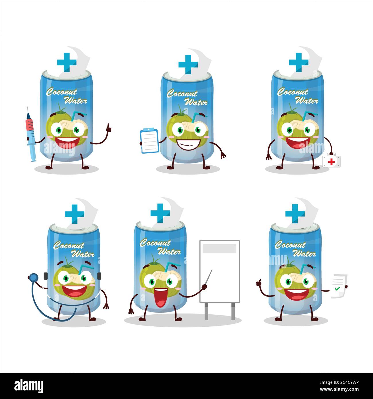 Médecin profession émoticône avec l'eau de noix de coco peut personnage de dessin animé. Illustration vectorielle Illustration de Vecteur
