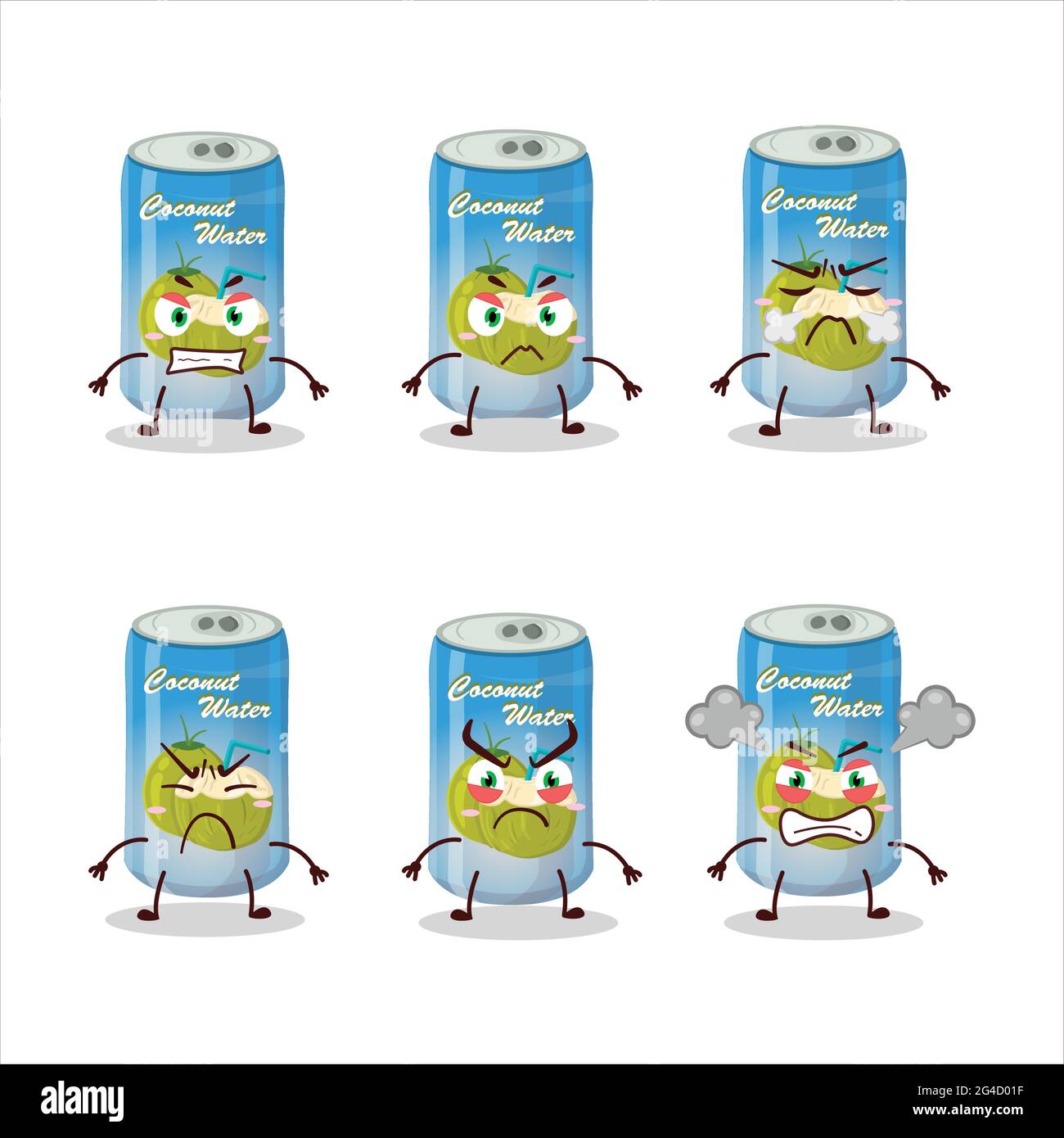 L'eau de noix de coco peut caricature caractère avec diverses expressions en colère. Illustration vectorielle Illustration de Vecteur