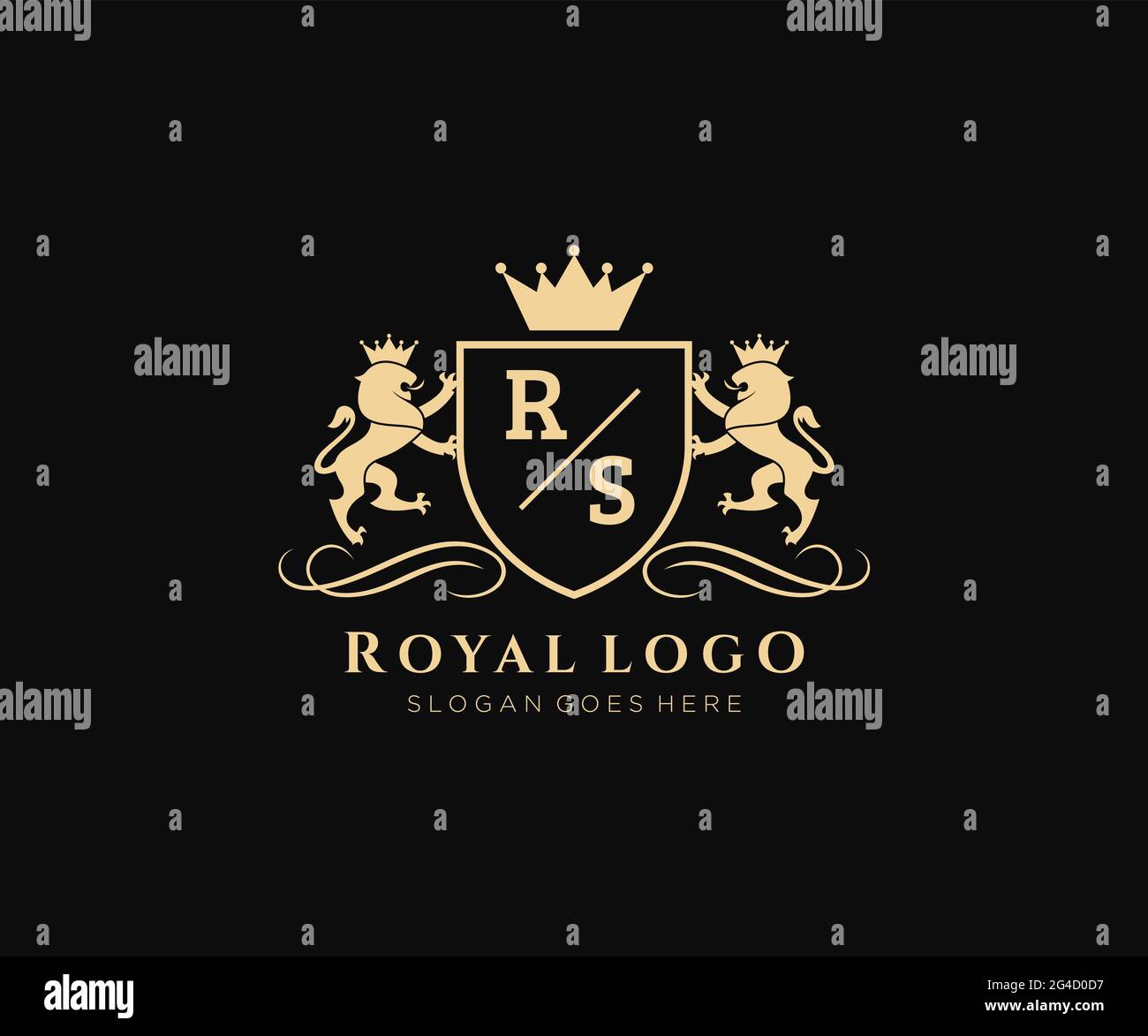 Lettre RS Lion Royal Luxury Heraldic, Crest logo template dans l'art vectoriel pour restaurant, Royalty, Boutique, café, Hôtel, Héraldique, bijoux, mode et Illustration de Vecteur