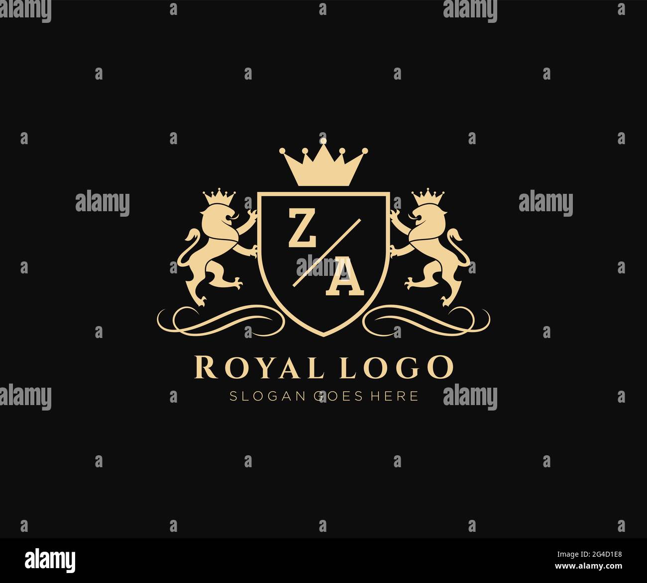 ZA lettre Lion Royal Luxury Heraldic, Crest logo template dans l'art vectoriel pour restaurant, Royalty, Boutique, café, Hôtel, Héraldique, bijoux, mode et Illustration de Vecteur