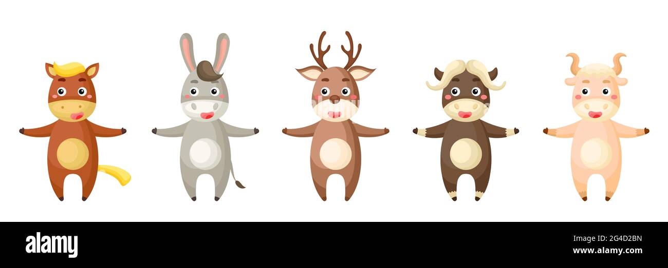 Ensemble D Animaux De Style Dessin Anime Personnages Animaux Mignons Pour Les Cartes D Enfants Douche De Bebe Invitation D Anniversaire Interieur De Maison Vec Puericulture De Couleur Vive Image Vectorielle Stock Alamy