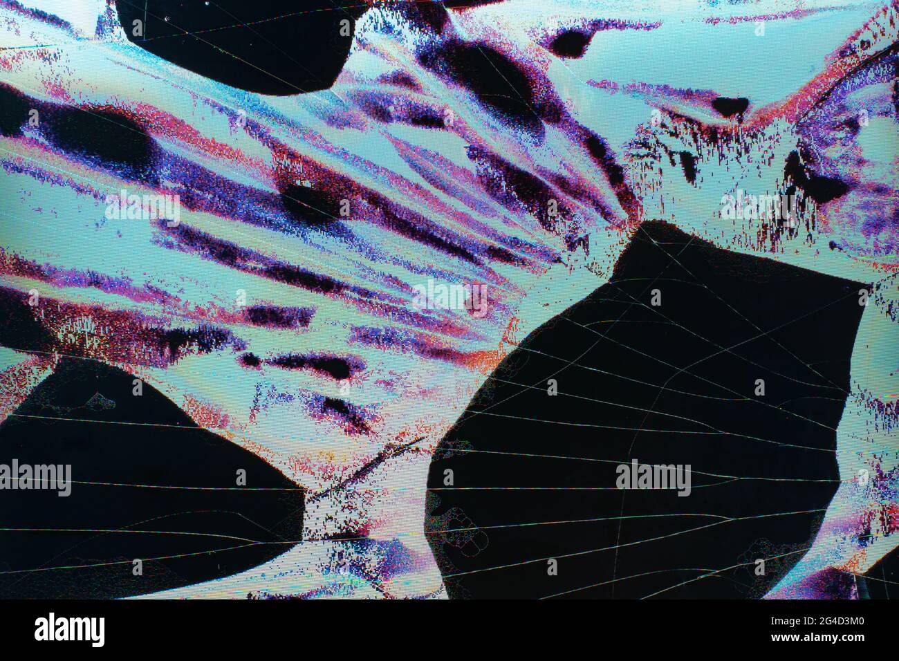 Défaillance de la télévision, dysfonctionnement de l'écran LCD, écran LCD comme arrière-plan technologique abstrait. Banque D'Images