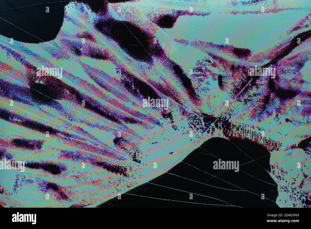 Défaillance de la télévision, dysfonctionnement de l'écran LCD, écran LCD comme arrière-plan technologique abstrait. Banque D'Images