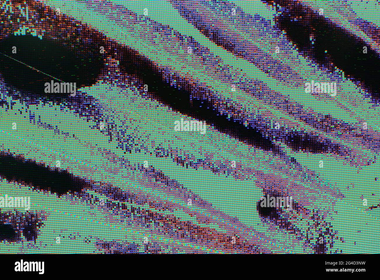 Défaillance de la télévision, dysfonctionnement de l'écran LCD, écran LCD comme arrière-plan technologique abstrait. Banque D'Images