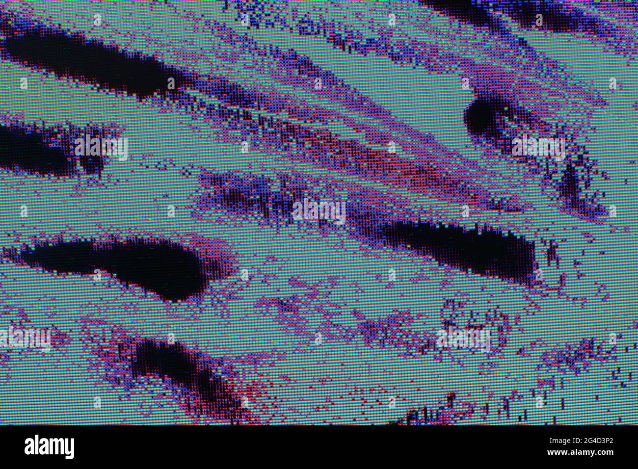 Défaillance de la télévision, dysfonctionnement de l'écran LCD, écran LCD comme arrière-plan technologique abstrait. Banque D'Images