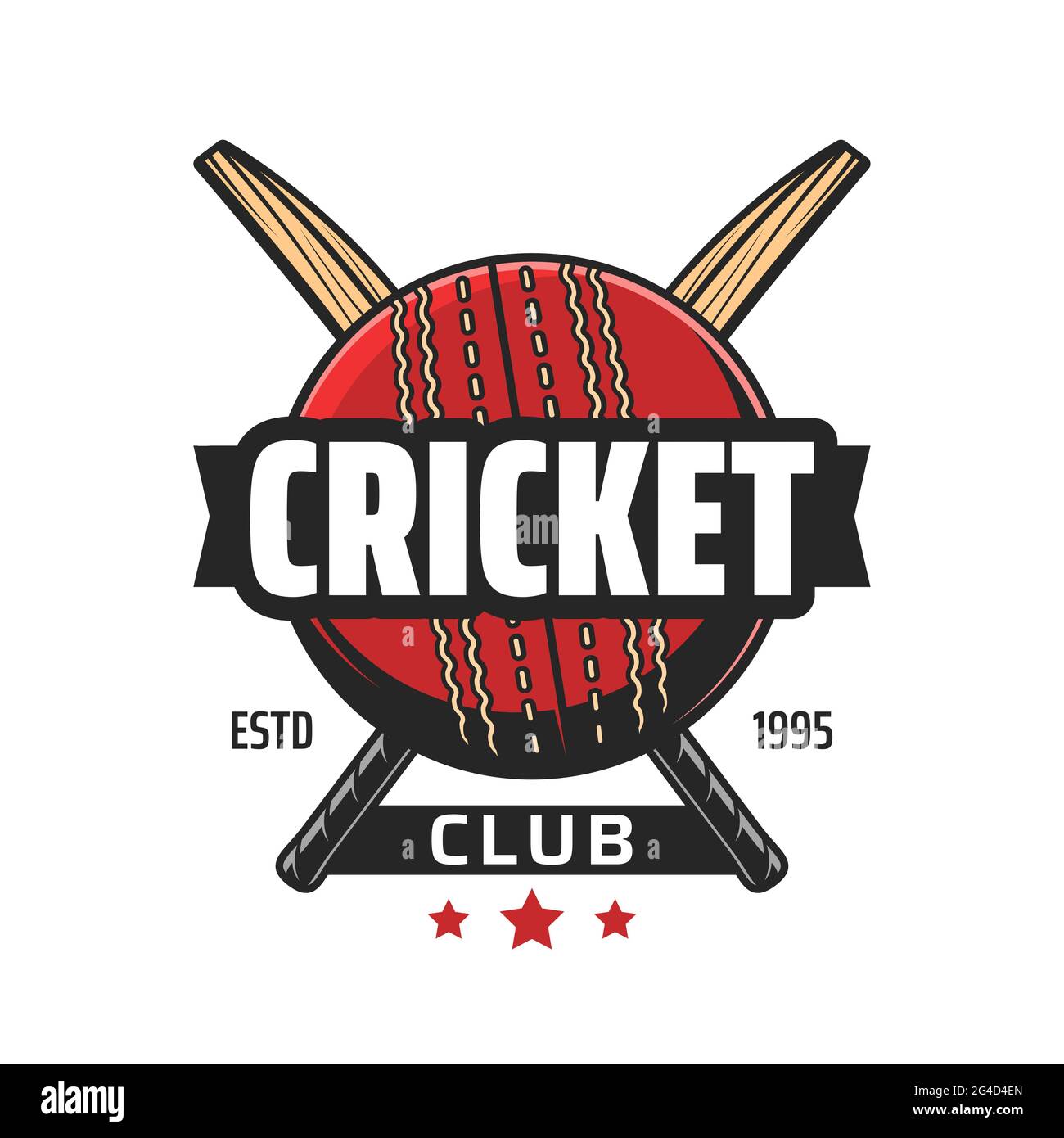 Icône de club de cricket, emblème de vecteur de l'équipe de batte et de jeu de balle. Championnat de cricket, tournoi de ligue ou compétition de sport, les fans de jeu club étiquette rétro avec Illustration de Vecteur