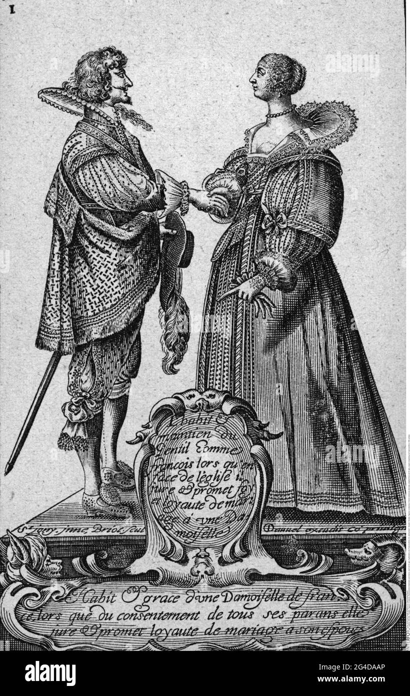 théâtre / théâtre, figures / costumes, noble français et dame, adapté de Saint-Igny, gravure en cuivre, LE DROIT D'AUTEUR DE L'ARTISTE N'A PAS À ÊTRE EFFACÉ Banque D'Images