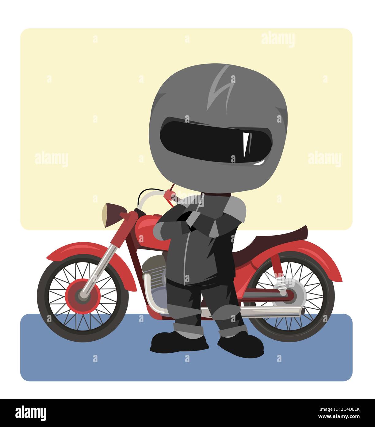 Dessin animé Biker. Illustration enfant. Tenue de sport et casque. Moto  froide. Vélo hachoir. Motard amusant. Isolé sur fond blanc. Vecteur Image  Vectorielle Stock - Alamy