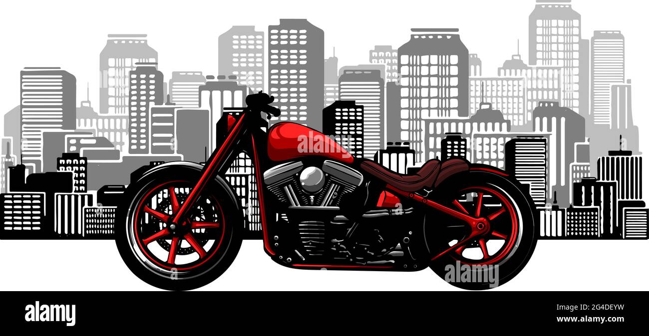 illustration moto de style bber avec la ville en arrière-plan Illustration de Vecteur