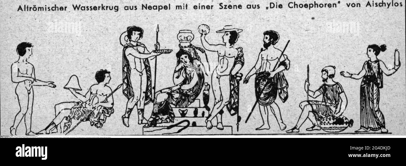 théâtre / théâtre, monde ancien, 'les porteurs de la libation', par Aeschylus, conception de production, LE DROIT D'AUTEUR DE DESSIN OU D'ARTISTE NE DOIT PAS ÊTRE EFFACÉ Banque D'Images