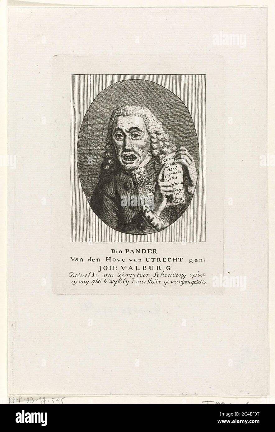 Portrait De Joh Valburg Notaire A Utrecht Pander Du Hof Van Utrecht En 29 Mai 1786 Capture A Wijk Bij Duurstede Pour Des Travaux En Dehors De Son Territoire Buste De