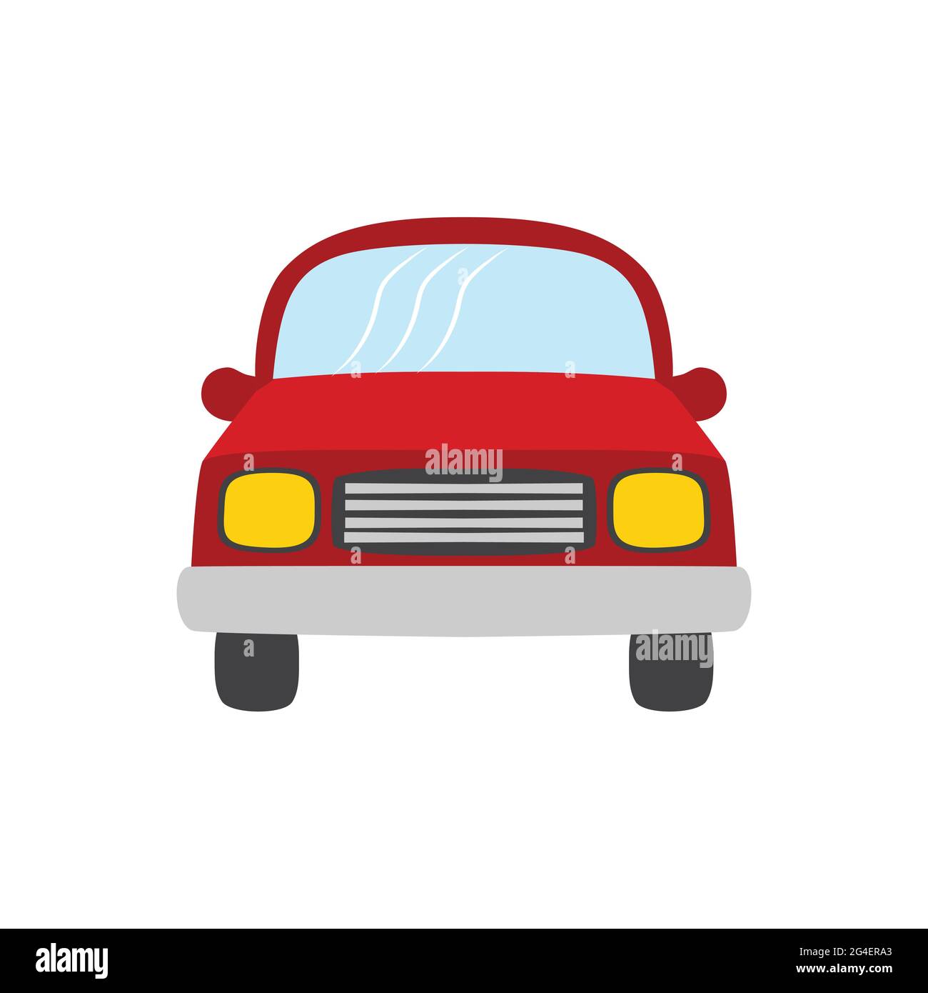 Voiture à illustrations vectorielles de couleur rouge, voiture isolée sur fond blanc, vue avant de voiture rouge de style plat, symbole de véhicule simple Illustration de Vecteur