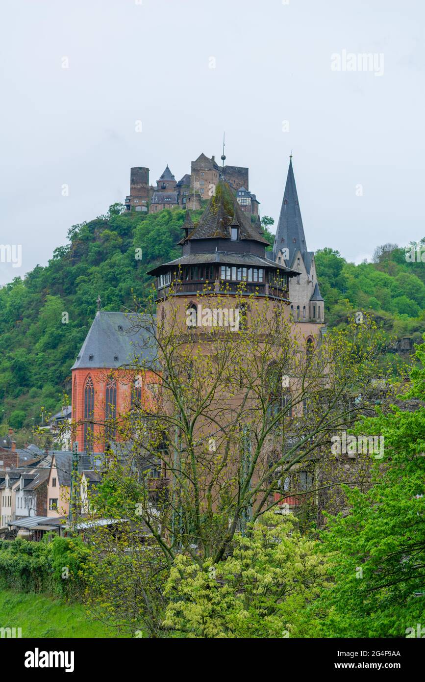 Ville des Tours et du vin, ville historique d'Oberwesel, vallée du Rhin du Haut-Moyen, patrimoine mondial de l'UNESCO, Rhénanie-Palatinat, Allemagne Banque D'Images