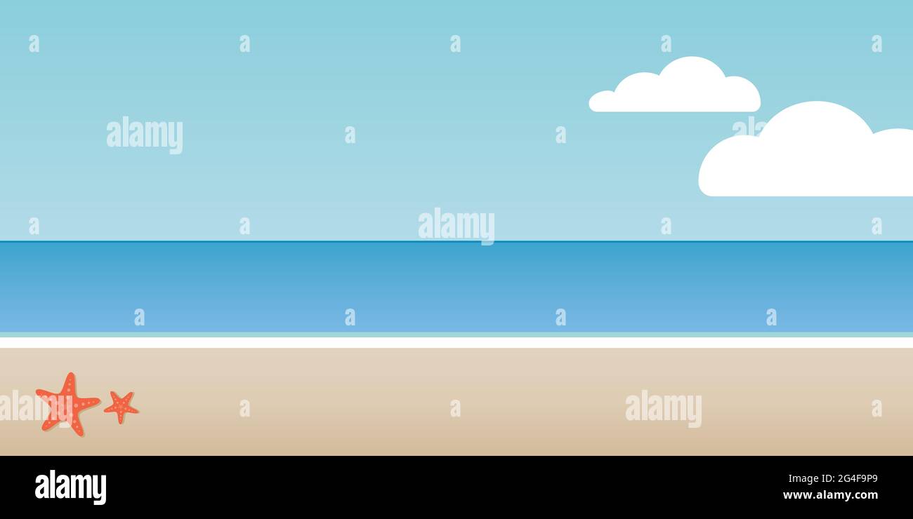 Horizon de plage d'été. Nuages dans le ciel. Illustration vectorielle, conception plate Illustration de Vecteur