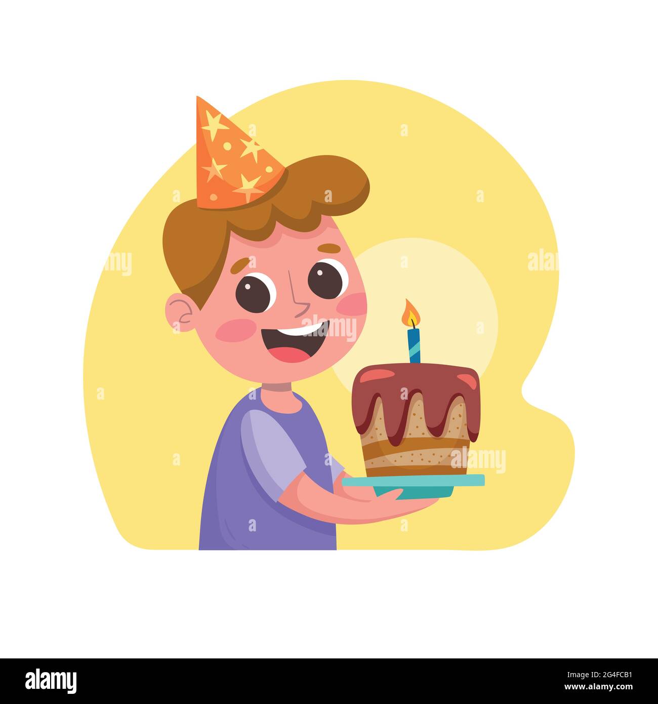 Anniversaire Felicitations Portrait D Un Petit Garcon Heureux Avec Un Gateau Du Jour De La Fete Du Biere Illustration Isolee Image Vectorielle Stock Alamy
